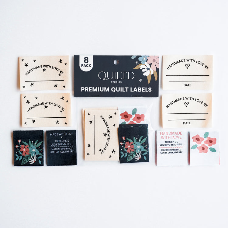 Quilt Labels for Quilts & Bags | Assorted Pack of 8: Woven + Write-On Cotton Quilt Labels