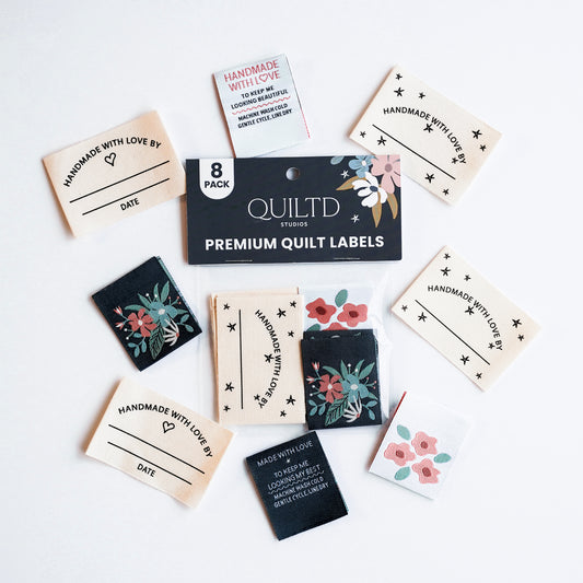 Quilt Labels for Quilts & Bags | Assorted Pack of 8: Woven + Write-On Cotton Quilt Labels