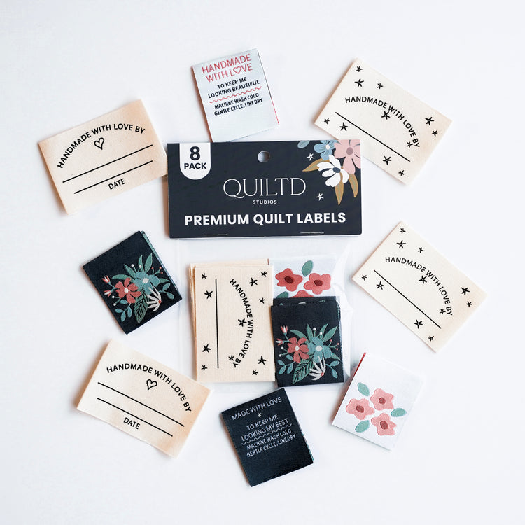 Quilt Labels for Quilts & Bags | Assorted Pack of 8: Woven + Write-On Cotton Quilt Labels